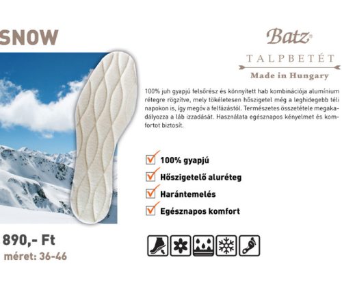 Batz talp betét unisex Talpbetét - 990 Snow